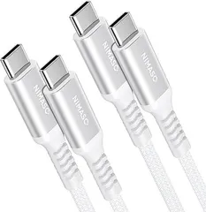 【在庫処分】【2本セット】 NIMASO USB-C & Type C ケーブル 【2m+2m ホワイト USB C 2.0 PD対応 60W 3A急速充電 高耐久ナイロン編み】 iPhone15シリーズ、iPad、MacBook、Sony等Type-