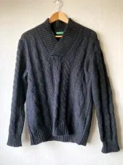 ベネトン V ネック ケーブル ニット セーター セーター ／ 黒 サイズ M