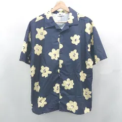 ◇ ⊂ MONO-MART モノマート 花柄 半袖 開襟 シャツ サイズF ネイビー イエロー メンズ E  【1506110001511】