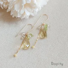 14kgf☆天然石レモンクォーツ デザインピアス