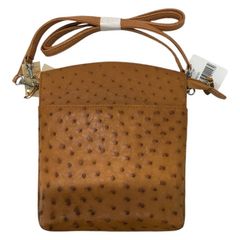 ショルダーバッグ　ダチョウ革　高級オーストリッチ　茶色　小ぶり　マチ付き　かわいい　新品