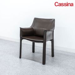 【中古品】Cassina カッシーナ 413 CAB キャブ ダイニング アーム チェア レザー ブラウン マリオ・ベリーニ 定価51万【2】