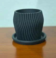 3Dプリンター鉢 マイポットミニ2号 ＋受け皿付き　1セット『 コールグレー』　作家鉢 植木鉢 浅鉢