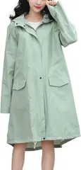 Fiorior ＼選べる着丈2種類／膝丈/ロング丈 レインコート おしゃれ レディース 通勤 通学 かわいい 撥水 防水 フード 自転車 バイク 梅雨 袋付き 長め シルエットが可愛い(ライトグリーン,  L)