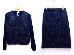 【217892】S Max Mara エスマックスマーラ  ベロア 異素材切替 スカート セットアップ  ・M/I40 ネイビー