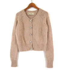 ミーアンドミークチュール ME&ME COUTURE カーディガン ニット モヘヤ ビジューボタン 長袖 M ピンクベージュ