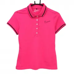【超美品】ナイキゴルフ 半袖ポロシャツ 蛍光ピンク×黒 襟・袖口ライン 胸元ロゴ レディース M ゴルフウェア NIKE