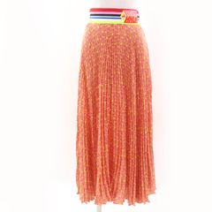 極美品☆FENDI フェンディ 2019年製 FQ7069 シルク100％ ロゴ総柄 プリーツ ロングスカート マルチカラー 40 イタリア製 正規品 レディース