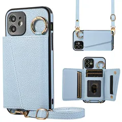 【在庫処分】斜めかけ 肩掛け マグネット式 PUレザー カバー ICカード収納 iPhone11 スマホケース 鏡付き ショルダー 写真入りポケット アイフォン11 手帳型 調節可能な ケース 携帯ケース 11 iPhone ブルー TENSIK