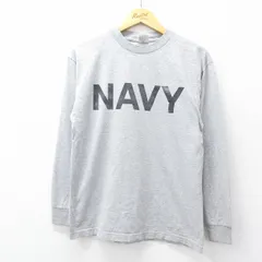 M/古着 長袖 ビンテージ Tシャツ メンズ 00s ミリタリー ネイビー クルーネック グレー 25aug04 中古