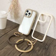 スマホケース ハード iPhoneケース【くすみフレームケース×ホルダー付シリコンリング】248