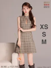 ベージュ (fm3389) XSサイズあり【ROBE de FLEURS/ローブドフルール】 ハイネック/ クラシカルチェック/ ツイル/ プリーツ/ フレア/ ミニドレス/ キャバドレス