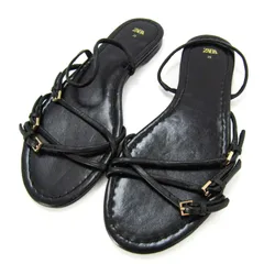 ザラ フラットサンダル ストラップ 靴 黒 レディース 35サイズ ブラック ZARA 【中古】