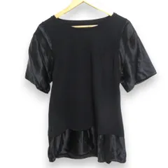 美品 21SS MM6 Maison Margiela エムエムシックス メゾンマルジェラ 異素材ドッキング 半袖 Tシャツ カットソー Sサイズ ブラック レディース 古着 中古 USED