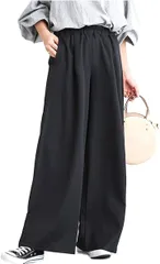 GREENTEA (グリーンティー) ゆったり ワイドパンツ 5色展開 ベイカー ガウチョパンツ 大きい サイズ 秋 冬 レディース( ブラック,  M)