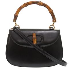 美品 グッチ 2WAY バンブー 000 2046 0188 レザー ブラック ハンドバッグ 黒 1373 GUCCI
