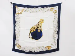 カルティエ Cartier スカーフ パンテール ホワイト×ネイビー シルク カルティエ Cartier スカーフ パンテール ホワイト×ネイビー