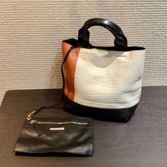 MARNI マルニ ポーチ付き レザー トートバッグ ハンドバッグ 白 ホワイト 茶 ブラウン 黒 ブラック MARNI