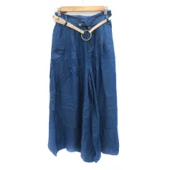 ジーナシス JEANASIS ワイドパンツ イージーパンツ ロング丈 ウエストベルト付き F 青 ブルー /YK10