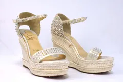 Christian Louboutin クリスチャンルブタン ヒールサンダル マドモニカ ウェッジソール クリスタル スタッズ オーロラ 36サイズ（約23cm）