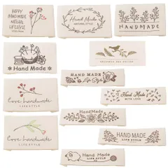 LOYELEY ハンドメイド用 タグ 12種セット 綿 ロゴ ワッペン ラベル お花 フラワー コットン かわいい おしゃれ DIY 縫製 手作り 手芸 ポーチ/衣類/帽子などに飾り Handmade 英文 (C)