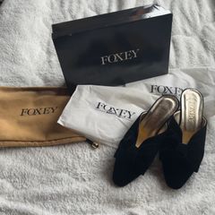 未使用　FOXEY フォクシー  リボン ベロア　 ミュール パンプス 2 23.5位　保管品　ブラック
