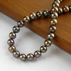 メンズ パール ロングネックレス 60cm 約7.5～8mm 本真珠 アコヤ マルチカラー ブラウン系 茶色 着色 染め カジュアル 一連 マンテル 真鍮古美 ジュエリー【新品】