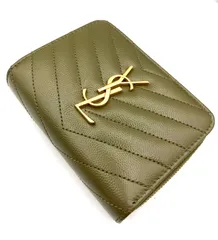 【鑑定済み】正規品 サンローラン SAINT LAURENT カサンドラ コンパクトジップ オリーブグリーン 403723