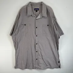 古着 パタゴニア patagonia 半袖シャツ ヘンプ 麻 胸ポケ 大きいサイズ XXL  グレー系 総柄 メンズ