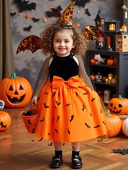 ハロウィン 衣装 子供 子供ドレス かぼちゃ ハロウィン コスプレ 可愛い カボチャ柄 コスチューム ワンピース オレンジ コスプレ衣装 ドレス ハロウィン 女の子 カボチャ 110cm 120cm 130cm 140cm 150cm