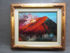 油絵　山本雅勝　「赤富士」　F6号　額装品