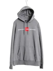 【お得なクーポン配布中!】 US企画 ノースフェイス スウェット フード パーカー メンズ M 古着 アウトドア プルオーバー トレーナー 裏起毛 ボックスロゴ ワッペン 灰