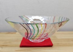 【逢絢亭・新品】茶道具 茶碗 平茶碗 義山 七色の空の図 工芸ガラス 超耐熱ガラス 今岡妙見 紙箱入り