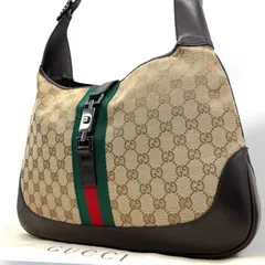 美品 GUCCI グッチ GGキャンバス レザー 本革 ジャッキーライン シェリーライン ショルダーバッグ ワンショルダー レディース ベージュ 茶色 ブラウン シルバー金具 K4