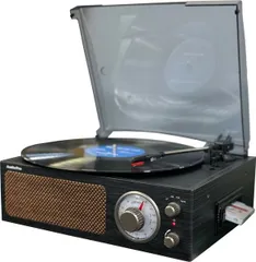 ♪昭和レトロなデザイン! 簡単コンパクト レコードプレーヤー カセットテープ再生も