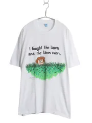 【お得なクーポン配布中!】 80s USA製 ジョーク キャラクター イラスト プリント Tシャツ XL ヴィンテージ 大きいサイズ メッセージ グラフィック シングルステッチ 白