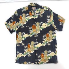 05w11460 ドライボーンズ Dry Bones  ×Rockin’ Jelly Bean ロッキンジェリービーン  アロハシャツ  ブラック/黒 S  日本製 メンズ  半袖シャツ  レーヨン  【中古品】