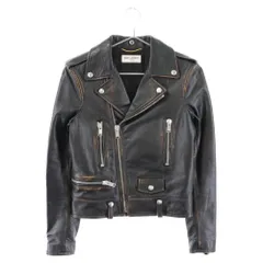 SAINT LAURENT PARIS (サンローランパリ) 17AW 伊勢丹限定 L01 CAT&COCKTAIL 猫とカクテル ビンテージ加工 レザー ダブルライダースジャケット ブラック レディース 483165のサムネイル