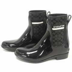 美品　コーチ　レディースレインブーツ　シグネチャー　黒 ブラック（黒）系 Coach(コーチ) レインブーツ(レディース