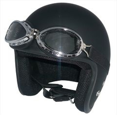 新品！ ZK-380スモールジェット【マットブラック】装飾用ビンテージゴーグル付きSG公認 PSC認可 全排気量対応 盗難防止金属ホルダー 社外シールド装着可能！フリーサイズ(57～60㎝) 