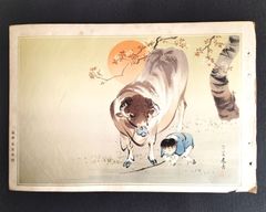彩色 版画◆引札◆是真画 牛 子供 落款有り ポスター 広告 宣伝 チラシ 戦前 明治 時代物 版画 刷物 歴史資料 アンティーク コレクション 骨董 古美術 和本 古書 # 和本～江戸屋～