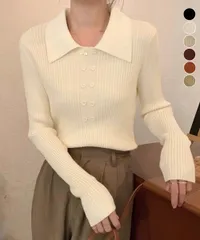 ポロニットトップスきれいめニットセーター