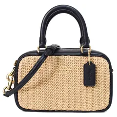 コーチ バッグ COACH ストロー かごバッグ ミニ ロゴ サッチェル 2WAY レザー クロスボディ 斜め掛け ショルダー ボストン ハンドバッグ トースト×ブラック CAK74