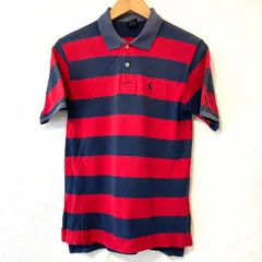 (^w^)b POLO by RALPH LAUREN ポロバイラルフローレン ハーフボタン 半袖 ポロシャツ ボーダー柄 ロゴ刺繍 ゴルフ 大人カジュアル コットン100% コロンビア製 ネイビー×レッド メンズ 男性 サイズS