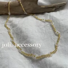 ビーズネックレス　マスクチェーン　フラワー　韓国　ゴールド　クリア