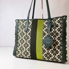 ✨Bランク　kate spade　トートバッグ　bag     フラワージャガード　ストライプ　クローバー　大容量　A4   肩掛け　「126EL」