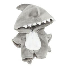 【大人気！】niannyyhouse　10cm ぬいぐるみ 服　恐竜 サメ ジャンプスーツ　カバーオール　着せ替え　綿人形　アクセサリー (gray)