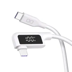 CIO 柔らかいシリコンケーブル 液晶ディスプレイ搭載 USB type-C 充電ケーブル 100W対応 iphone15 タイプC usb type c to c ケーブル 【液晶部に保護フィルム有】(1m, L字, ホワイト)