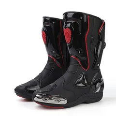 レーシングブーツ バイク ブーツ ライディングブーツ 強化防衛靴 メン ズ オートバイ靴 バイク用 靴 通気 耐衝撃ブラックのサムネイル