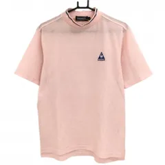 ★SALE価格★【超美品】ルコックゴルフ 半袖ハイネックシャツ ライトピンク ネックネイビーライン ロゴ刺しゅう  メンズ L ゴルフウェア le coq sportif